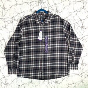 NEW Eddie BAUER Bristol Flannel Shirt Men's XXL White Gray Plaid Pre-Shrunk